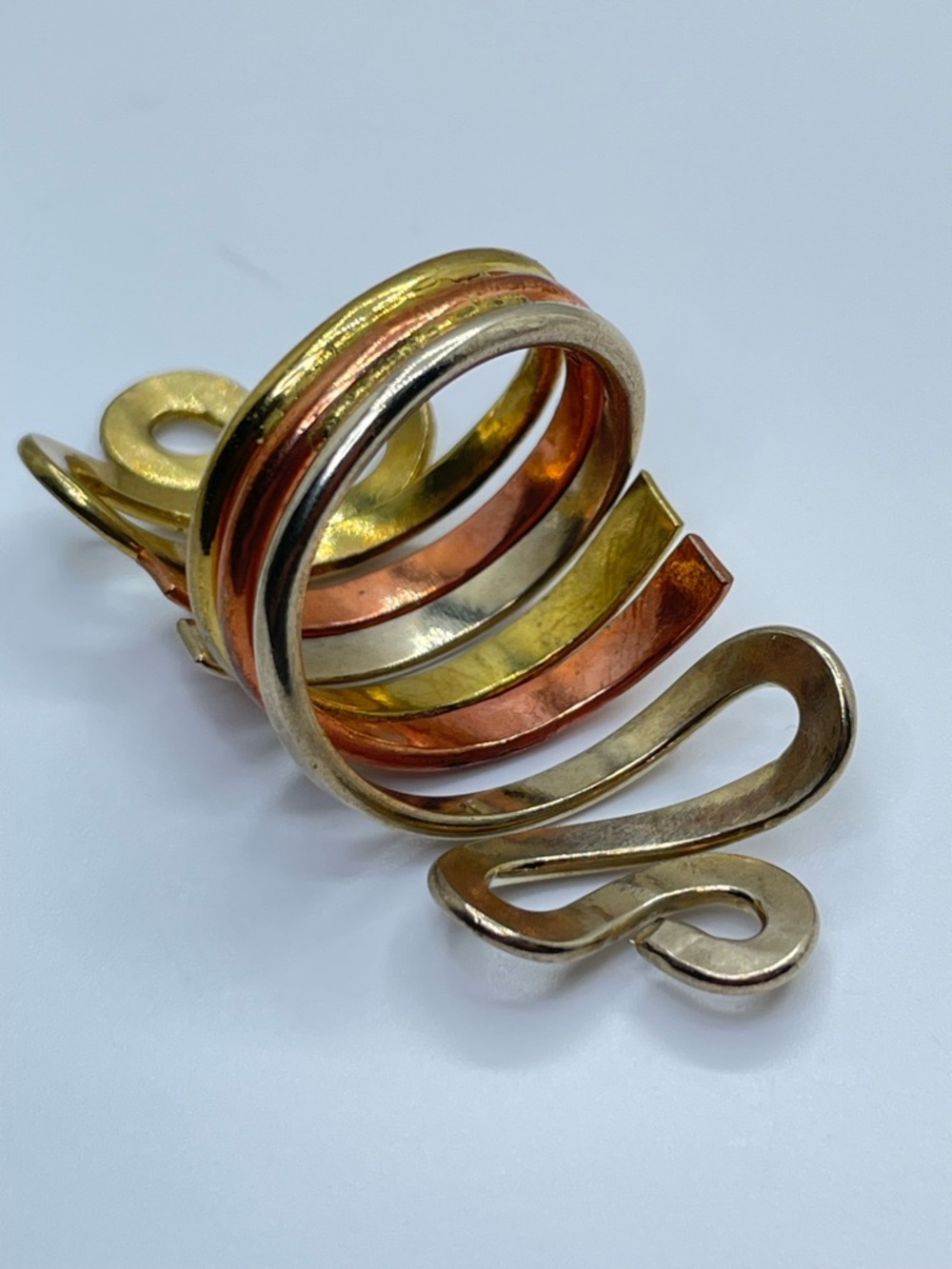 Vintage Mexico Tri Tone Silver Gold Copper Statement Ring Sz 8 Southwestern - Picture 6 of 7